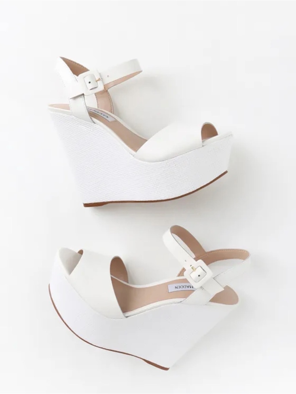 Citrus White Leather Platform Wedges Steve Madden Size 5.5